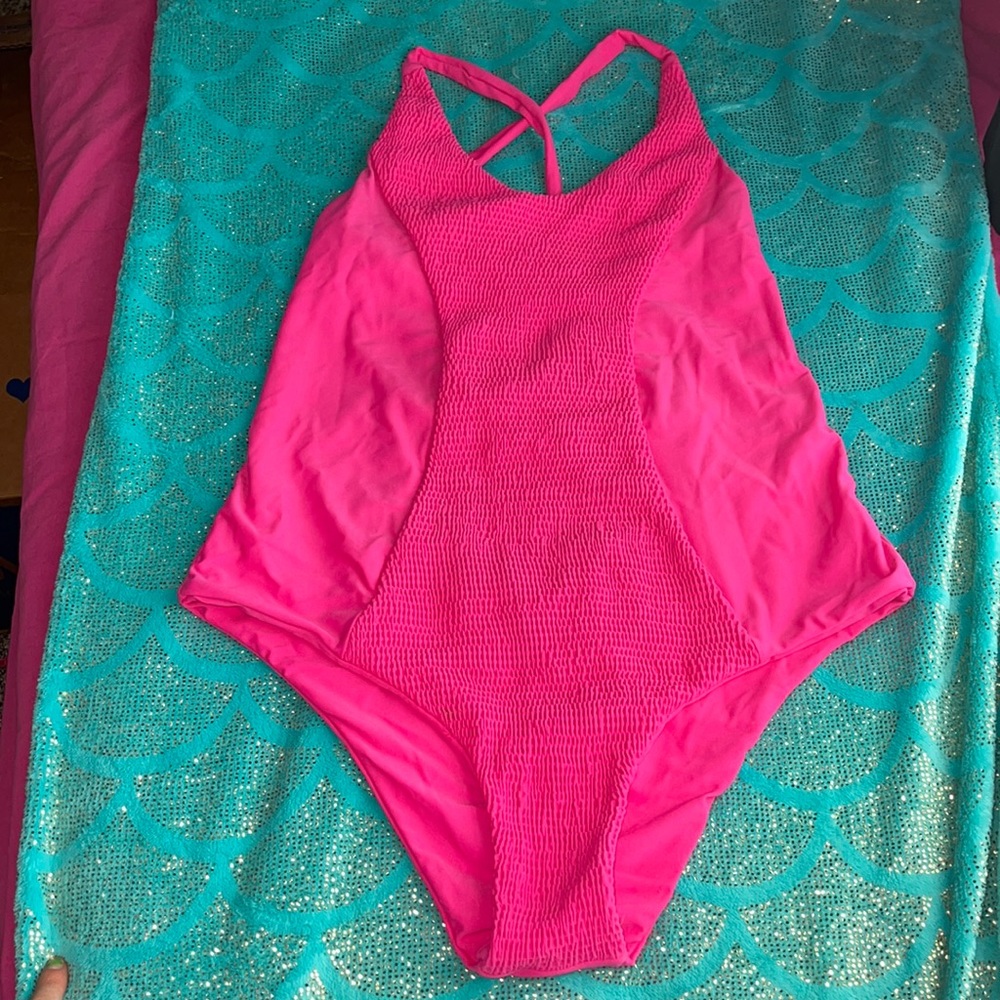 Hot Pink One Piece Swimsuit - Size Large